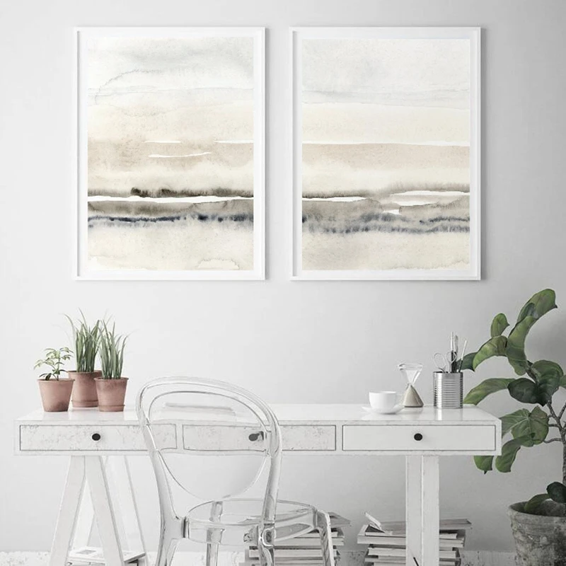 Beige and Grey Canvas Paintings Abstract Watercolor Posters and Prints Modern Minimalist Wall Art Pictures for Living Room Decor
