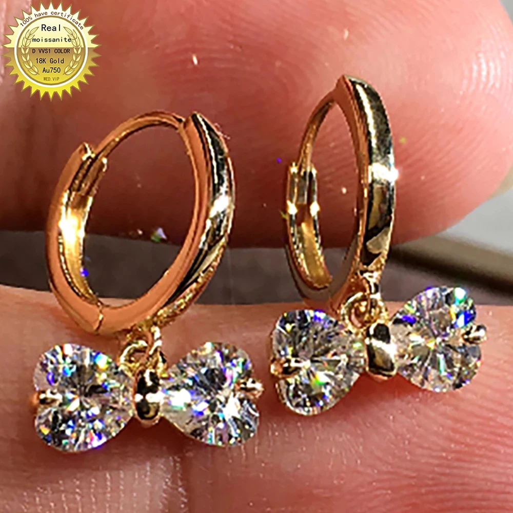 

100% 18K Gold A750 gold A pair of Earrings 2Ct 4Ct 6Ct We only sell DVVS Moissanite Earrings Heart cut