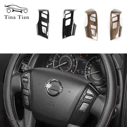 Car Styling Carbon Fiber Color Interior Steering Wheel Decorative Cover Trim Frame Fit For Nissan Patrol Y62 2017 2018 2019 2020