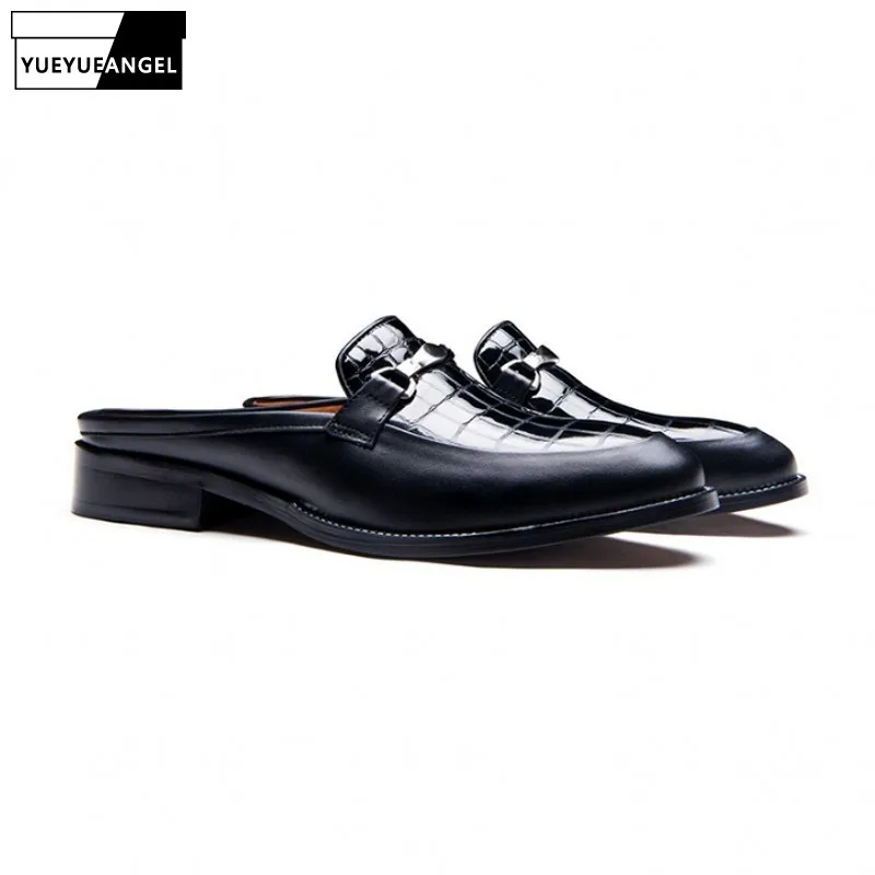 

Summer Mens Slip On Genuine Leather Sandals Brand Luxury Casual Slippers Loafers Male Pointed Toe Sandals Footwear High Quality