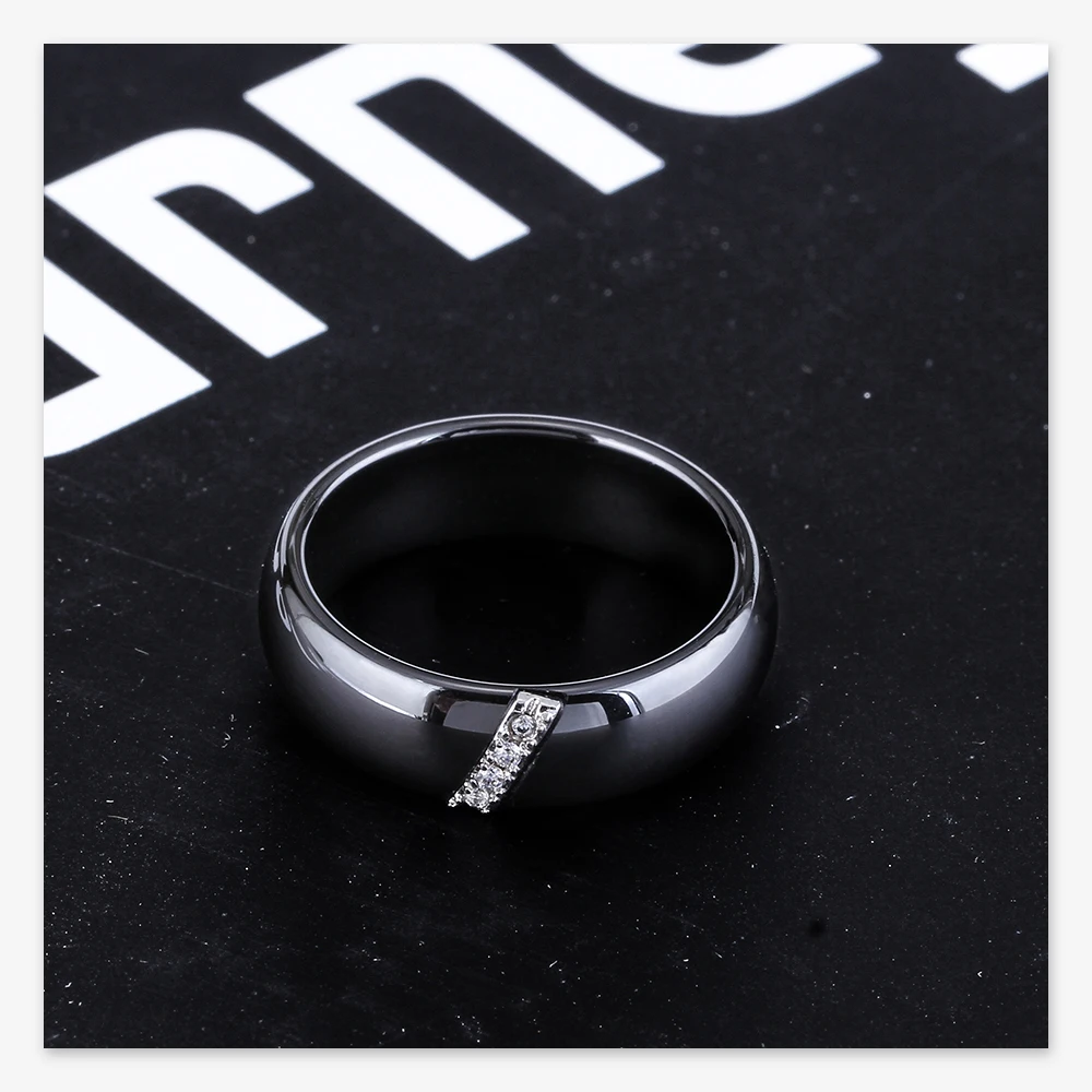 NIBASTAR Fashion 6mm Black White Ceramic Ring For Women Inlaid  Stone Crystal Comfort Wedding Rings Engagement Brand Jewelry