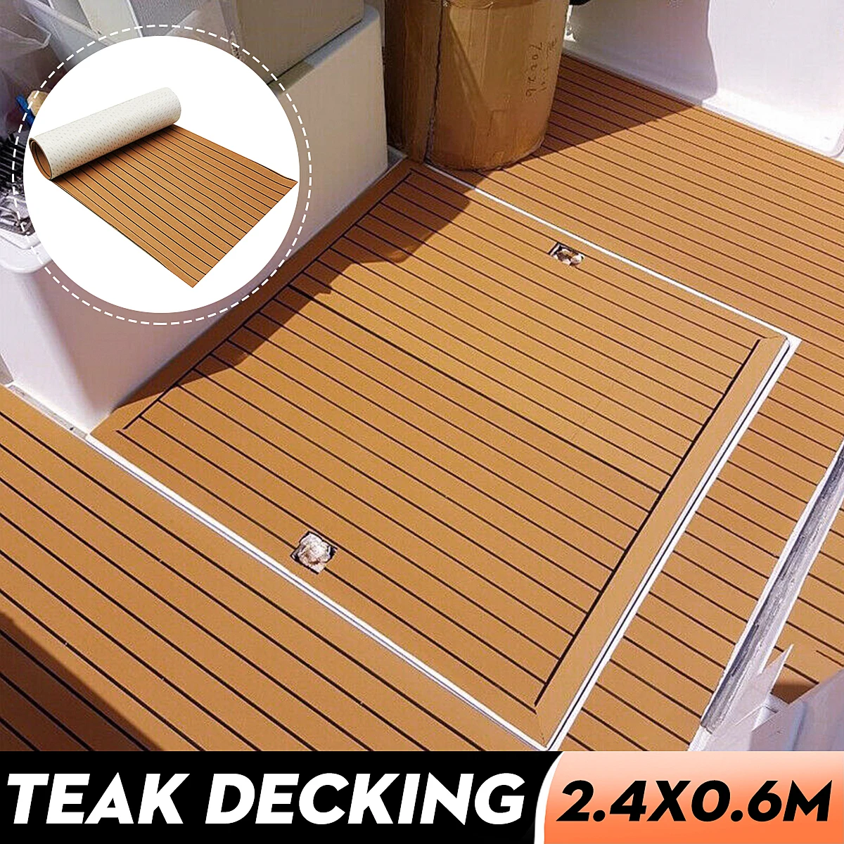 Self-Adhesive 600x2400x5mm Foam Teak Decking EVA Foam Marine Flooring Faux Boat Decking Sheet Accessories Marine Brown Black