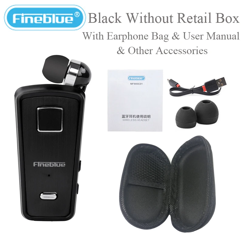 Fineblue f980 fone de ouvido esportivo sem fio bluetooth, fone de ouvido telescópico em clipe estéreo vibração com bolsa