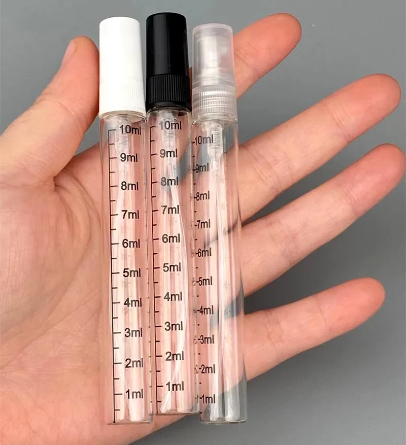 

50pcs/lot 10ml Transparent Thin Glass Perfume Bottles Mist Spray Pump Bottle Travel Small Sample Test Vials Sprayer Refillable