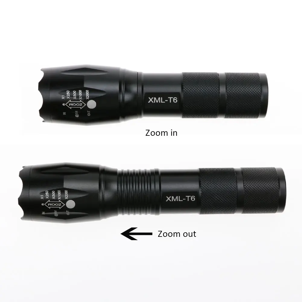 Portable LED Flashlight XML-T6 Uses 18650 Chargeable Battery Multifunctional Outdoor Camping Telescopic Tactical Flashlight