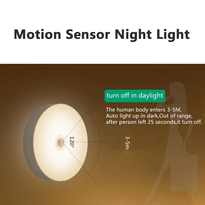 LED Night Light PIR Motion Sensor Night Light Auto On/Off for Bedroom Stair Cabinet Wardrobe Wireless USB Rechargeable Wall Lamp