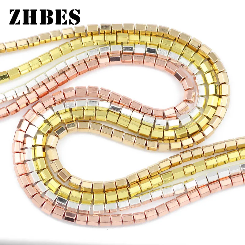 Natürliche Stein Gold farbe Hexagon Hämatit Geometrie Spacer Lose Perlen 4x4mm Für Schmuck Machen Armbänder DIY Zubehör
