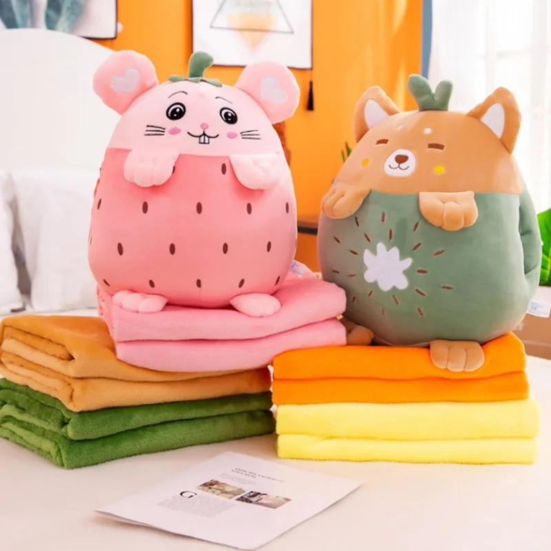 Cartoon Animal Three-in-one Plush Toys Pillow Quilt Cushion Soft Stuffed Doll Warm Hand Cover Hand Blanket for Children Gifts