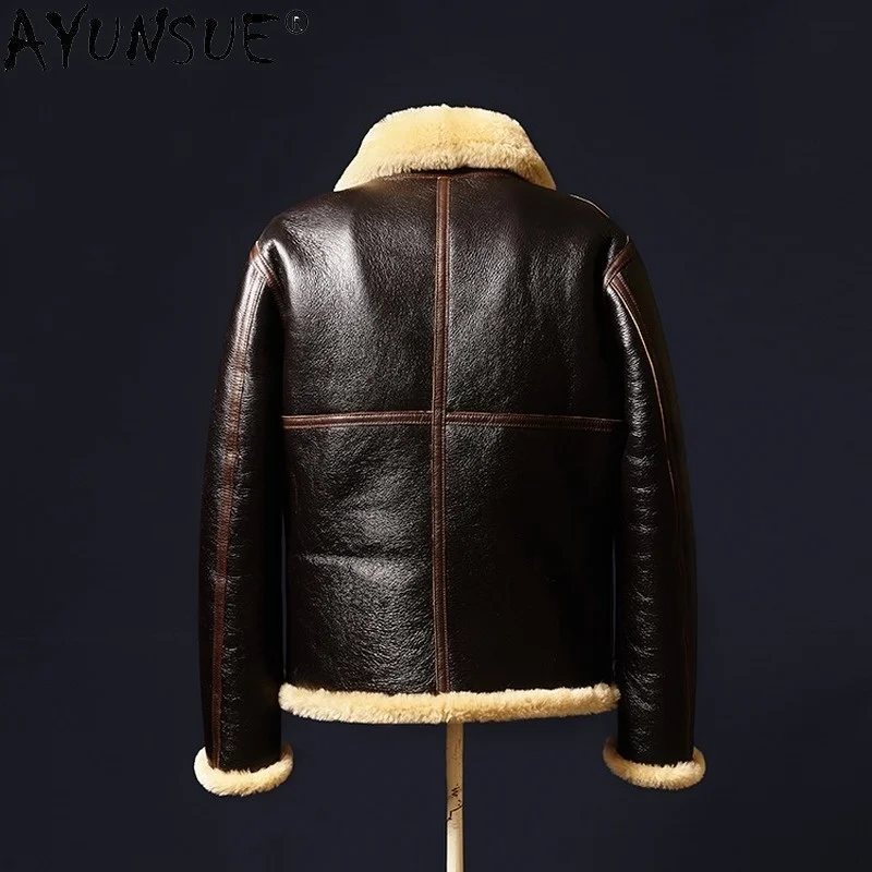 Leather Pilot Jacket Men Real Sheepskin Shearling Clothes Men's Clothing Retro Jackets Winter Coat Male Ropa LXR629