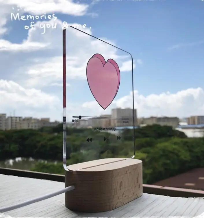 Ins Red Heart Player 3d Light Creative Korea Bedroom Acrylic USB Table Lamp Valentine Day Event Gift Wooden Base Night Light