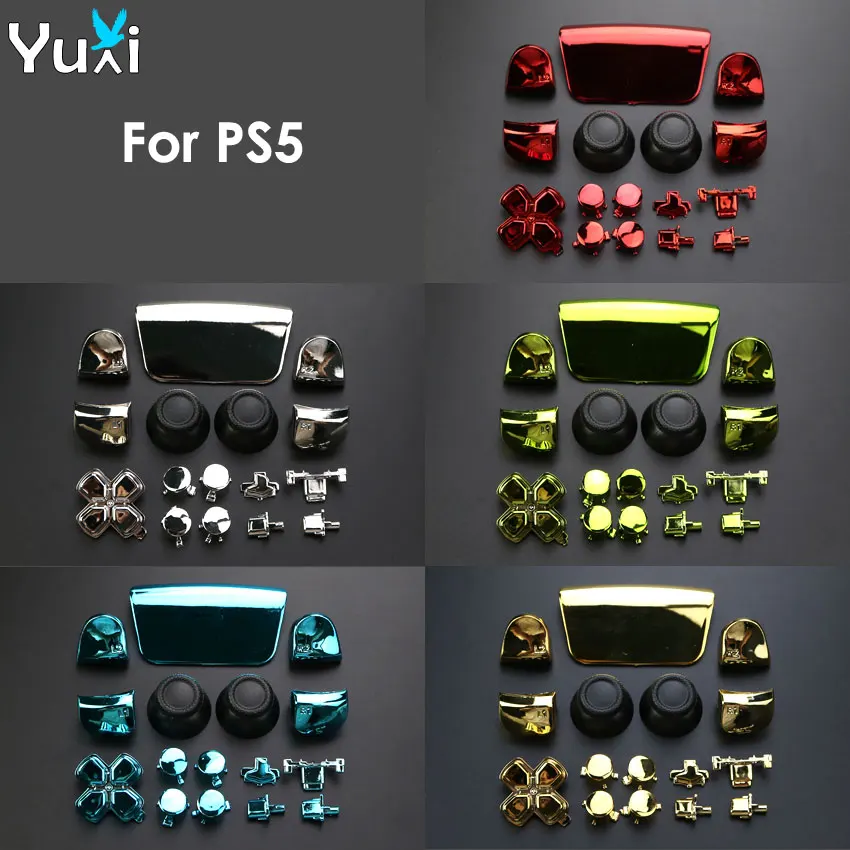 YuXi Full Set Chrome Buttons For Playstation 5 Handle Thumb Sticks Joystick Cap L1 R1 L2 R2 D-pad Button For PS5 Controller