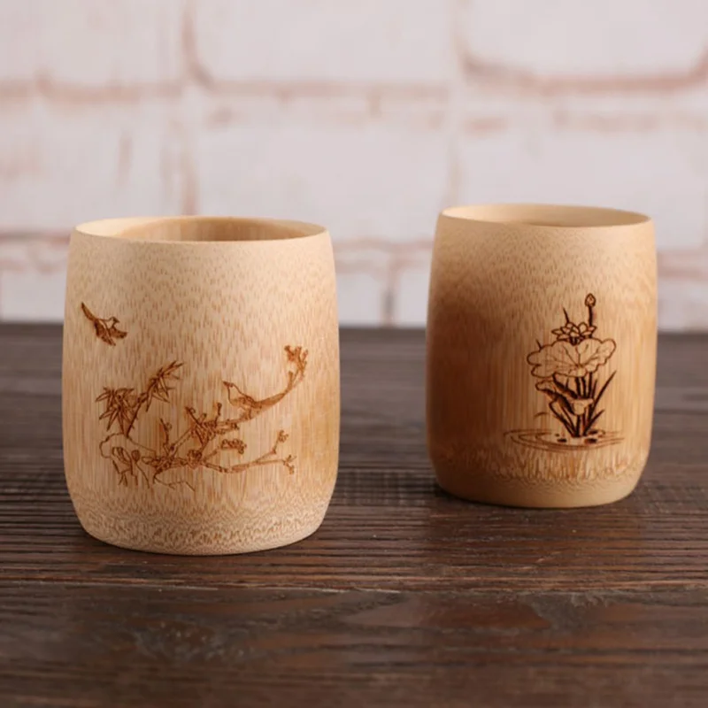 

Japan Style Natural Bamboo Carved Water Cup Tea Beer Coffee Juice Drinking Mug Handmade Wooden Cup