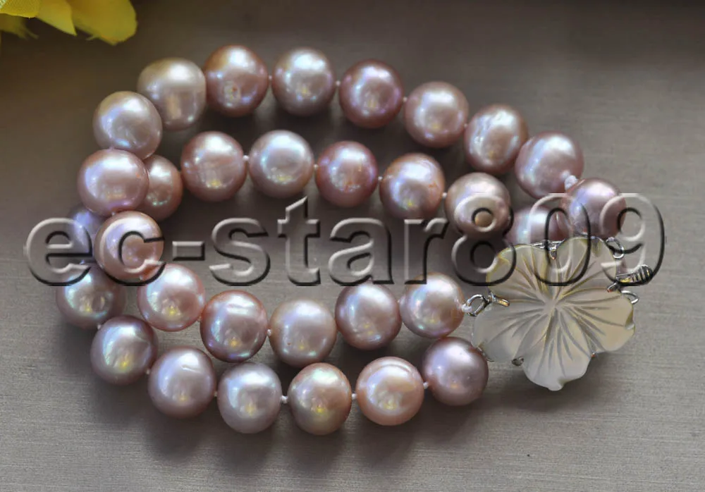 

Z11163 2strands 8" 12mm Round Lavender Freshwater Pearl Bracelet Shell Flower