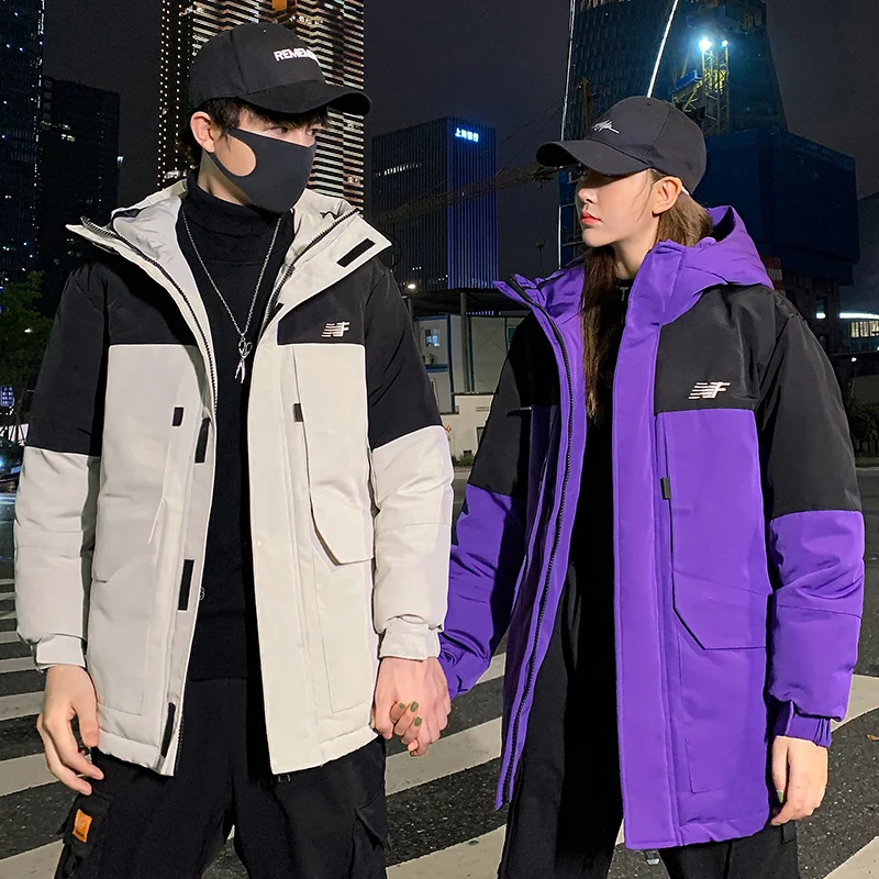 2021 new couples plus down fashion casual short warm down jacket men's hooded coat high quality brand Beautiful purple winter