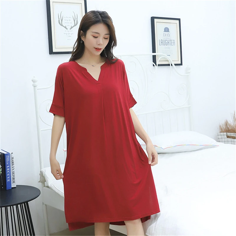 V-neck Nightdress Cotton High-stretch Nightgown Summer Korean Loose Pijamas Female Solid Color Home Service Sexy Robe