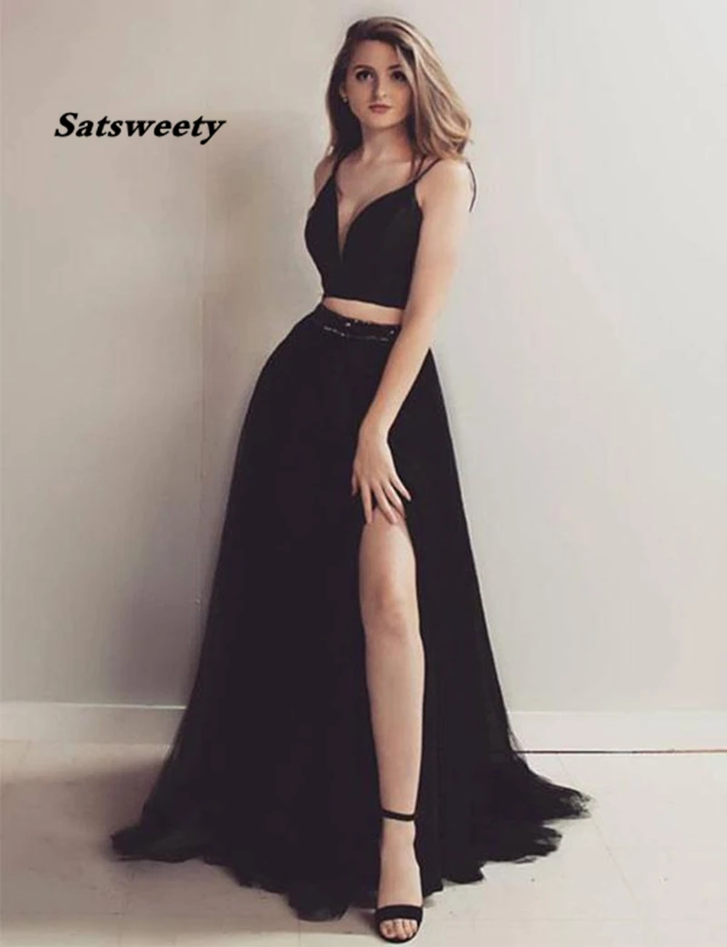 

Robe De Soiree Two Pieces Elegant Black Evening Dress Long Tulle Formal Dress Women Abiye Gece Elbisesi Abendkleider