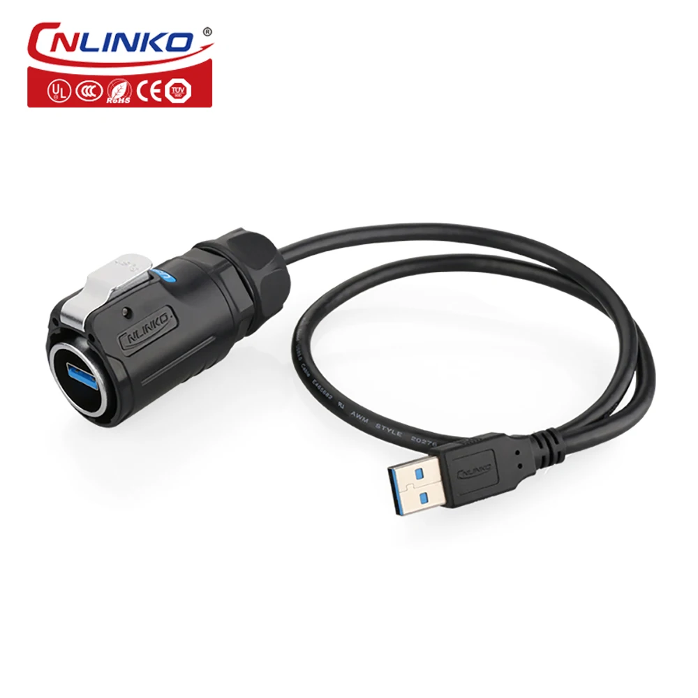 CNLINKO Waterproof IP68 USB 3.0 Connector Data Transfer Adapter Female Socket Jacks Male Plug with 0.5m/1m/2m/3m Extension Cable