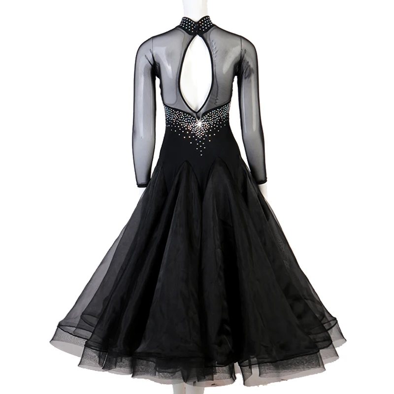 Cacare-vestido de dança valsa, vestido para competição de dança de salão, vestido padrão de dança do tango, bainha pura d0720 com manga de malha longa