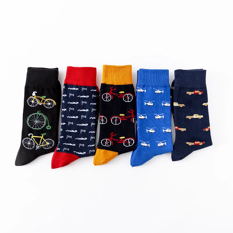 MODA MULAYA Happy Socks Men Women Bicycle Motorcycle Helicopter Breathable Comfortable Funny Socks Colorful Medium Tube Cotton