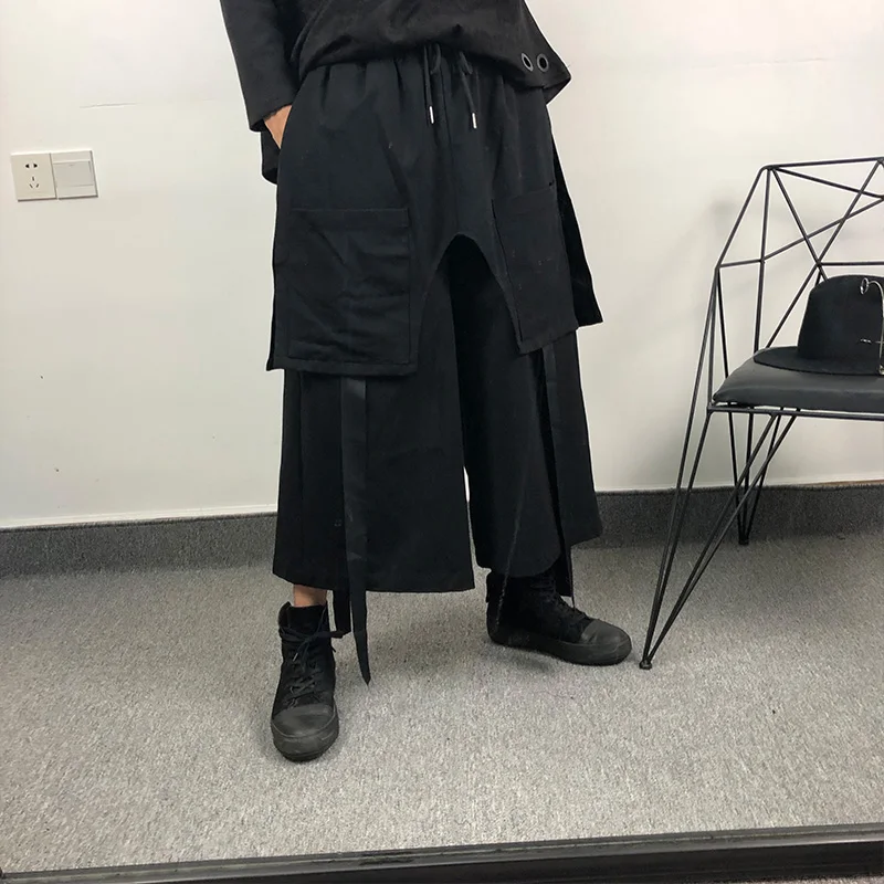 

Men's Wide-Leg Pants Autumn Winter New Pure Color Elastic Waist Loose Harlan Pants False Two Straight Tube Skirt Pants