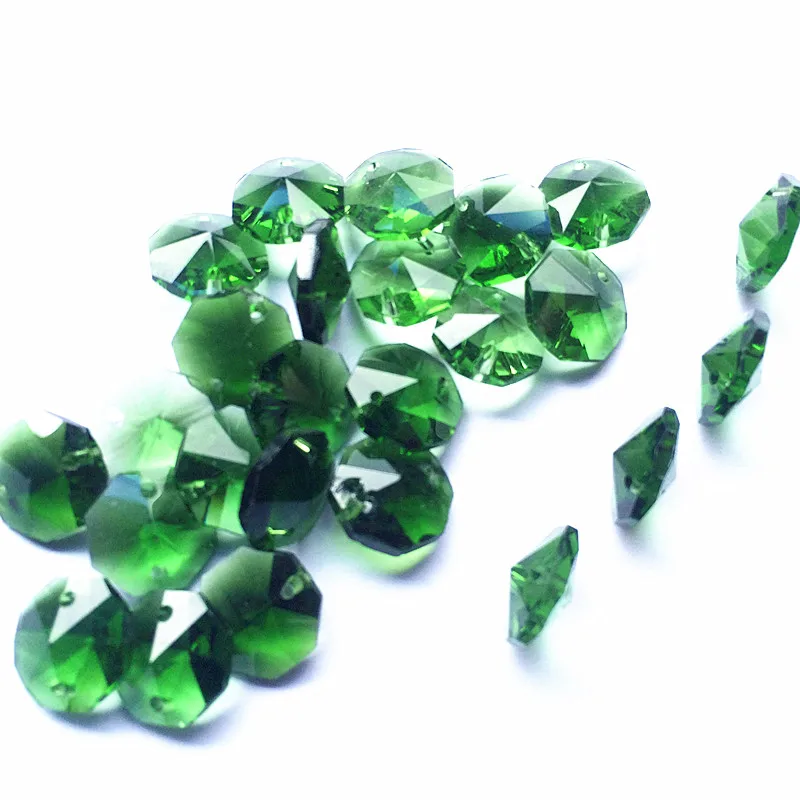 

Free Shipping 500pcs K9 14mm Crystal octagon Beads in 2 holes crystal chandelier parts decoration green crystal curtain beads