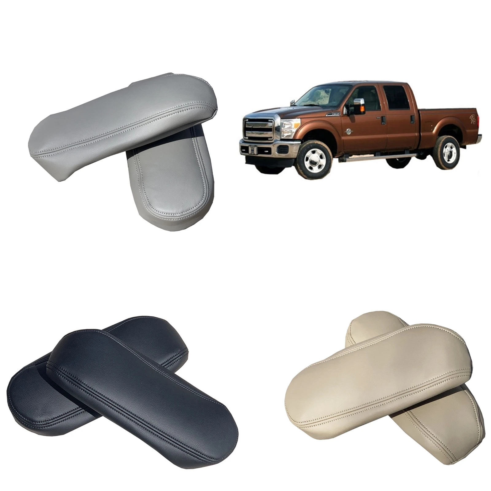 2PCS For Ford F250 F350 XTL 1999-2007 Car Seat Armrest Leather Cover Beige/Black/Gray Arm Rest Board Box Panel Shell Trim Caps