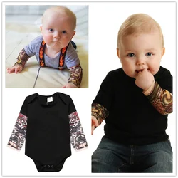 HOOYI Baby Boy Clothes Fake Tattoo Print Bodysuits Children's Patchwork Clothing Newborn Tops Long Sleeve Black Shirts