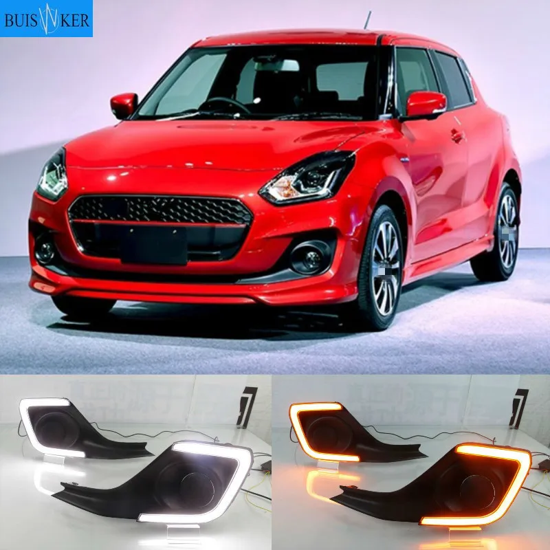 

1 Pair Car DRL For Suzuki Swift 2018 2019 Daytime running lights Fog lamp cover with yellow turn signal