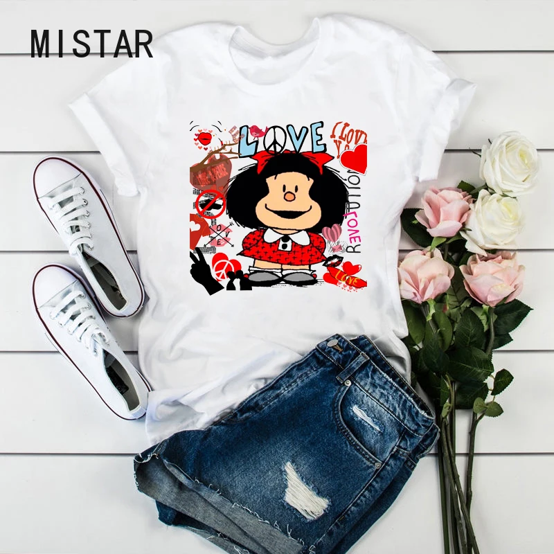 

Newly Cartoon Mafalda T-shirt Women Harajuku Alphabet Print Short Sleeve Femme T Shirt Harajuku Tshirt Femme Tumblr Tops