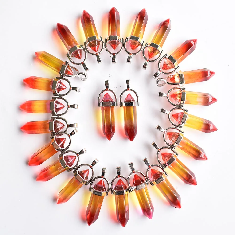 Neue modische farbige Glas-Säulenanhänger für die Schmuckherstellung, 24 Stück/Los, Großhandel, kostenloser Versand. – Detail 2