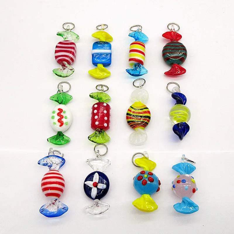 Custom Handmade Murano Glass Christmas Tree Figurines Ornaments With 12pcs Colorful Candy Pendant Home Desktop Decor Accessories