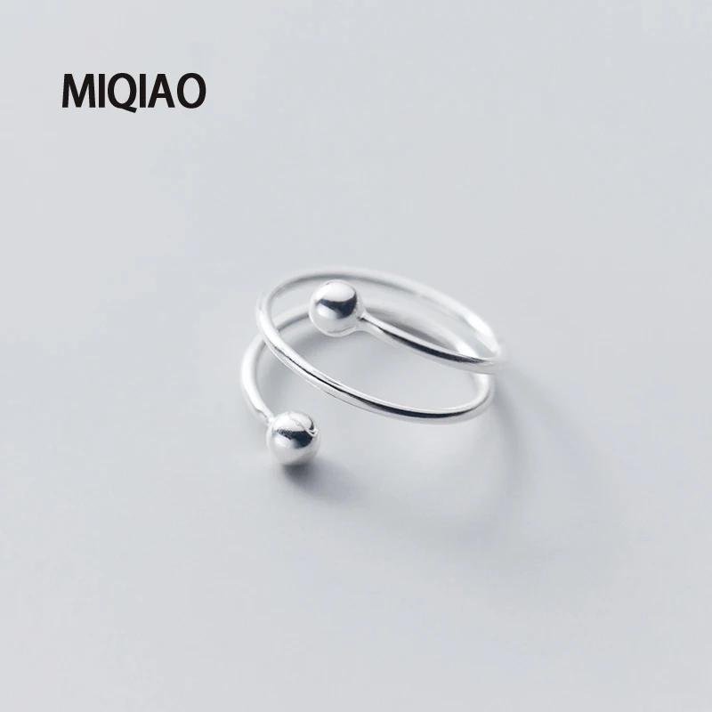 

MIQIAO 925 Sterling Silver Rings For Women Adjustable Female Multi-layer Glossy Round Bead Simple Fashion Jewelry Minimalism