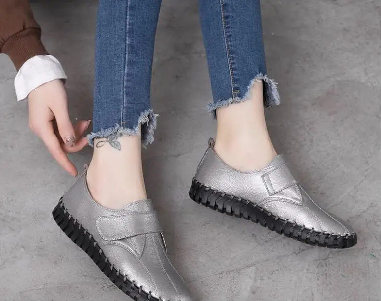 New Genuine Leather Women Flats Handmade Women's Shoes Flats Fashion Loafers Women Casual Shoes Soft Bottom Flat bottom non-slip