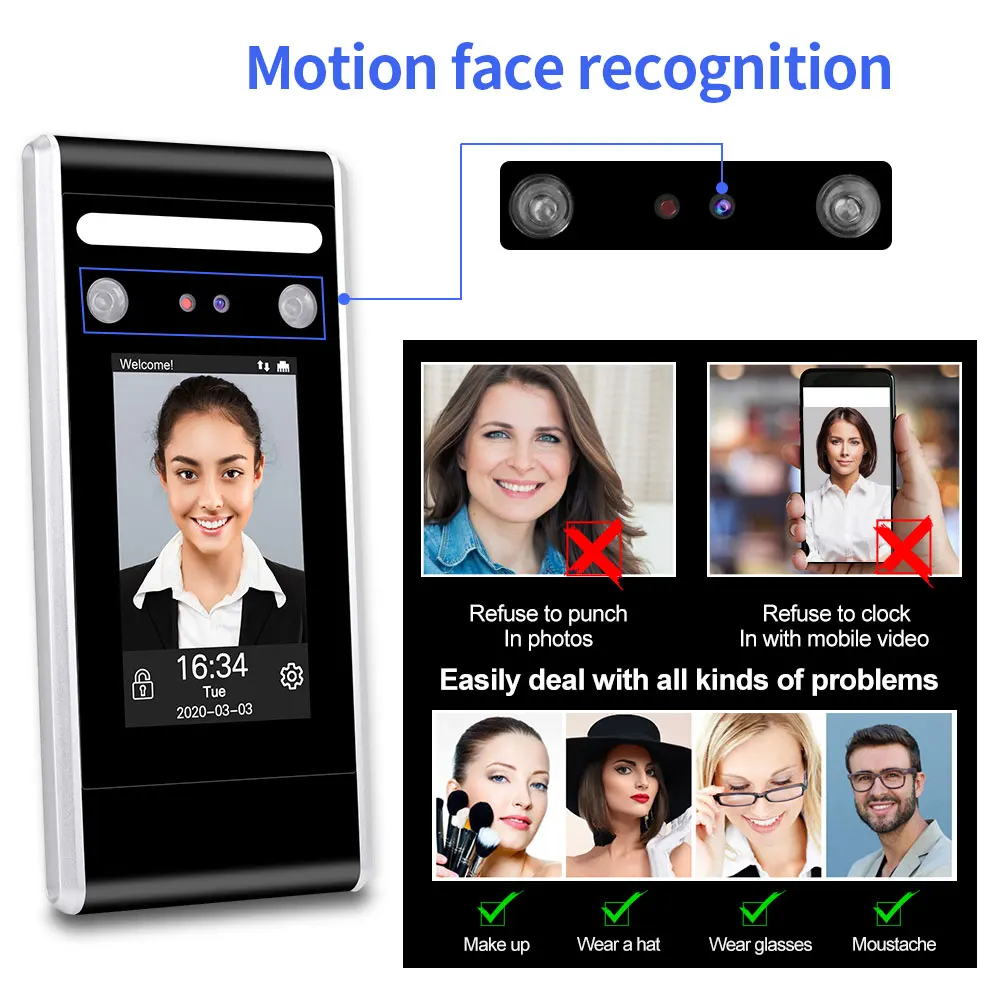4.3 인치 TCP/IP/USB 얼굴 액세스 제어 기계 동적 얼굴 인식 적외선 얼굴 감지 액세스 제어 키보드 사무실