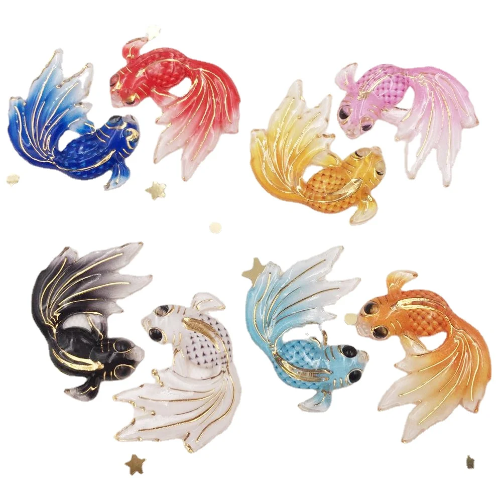 8PCS Resin Bling Colorful Goldfish Gems Flatback Rhinestone Scrapbook Wedding 1 Hole Applique DIY Accessories Figurines Decor