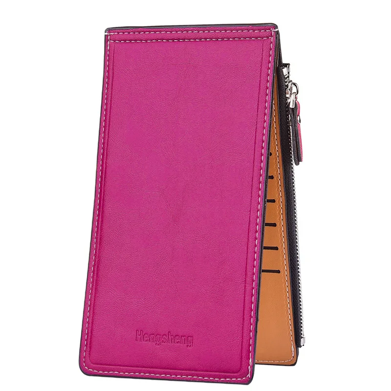 Ladies Wallet Long Pu Leather Solid Color Retro Folding Long Wallet New Multi-card Fashion High-end Card Holder