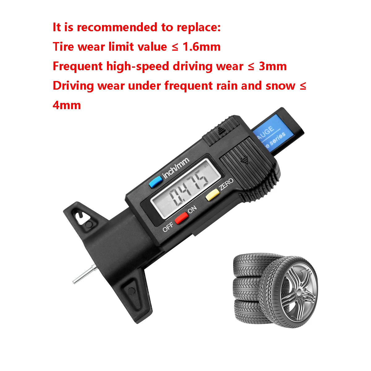 0-25.4mm Digital Car Tyre Tire Tread Depth Gauge Meter Caliper Thickness Gauges Auto Tire Wear Detection Measuring Tool