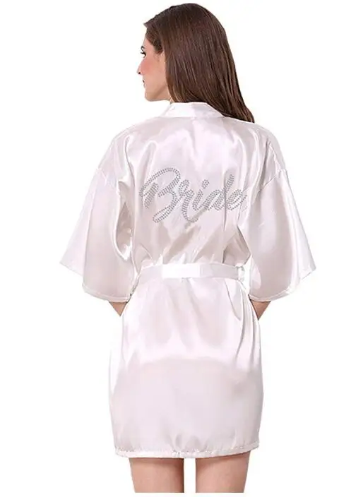 Nero da sposa veste Delle Donne Kimono in raso Strass scrittura Breve abiti di Cerimonia Nuziale del partito della damigella d\'onore ottenere