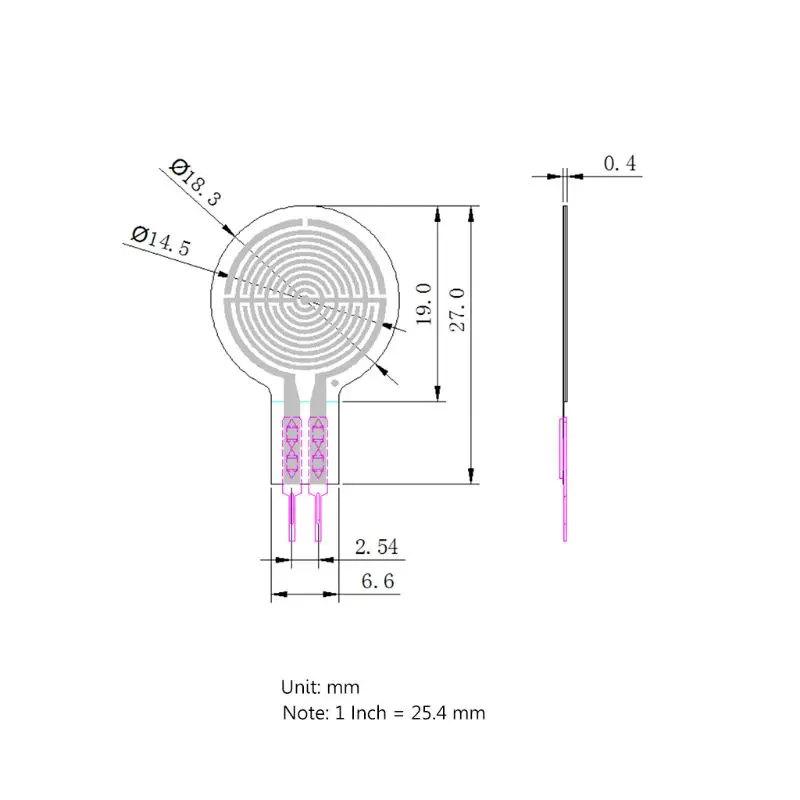 Force Sensor RP-C18.3-ST Flexible Thin Film Pressure Sensor Intelligent 20g-6kg