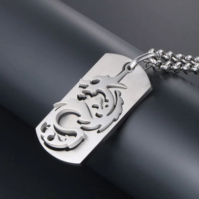 Dragon Necklace Stainless Steel Animals Pendant Individual Medal Men's Animals Double Layer Necklace