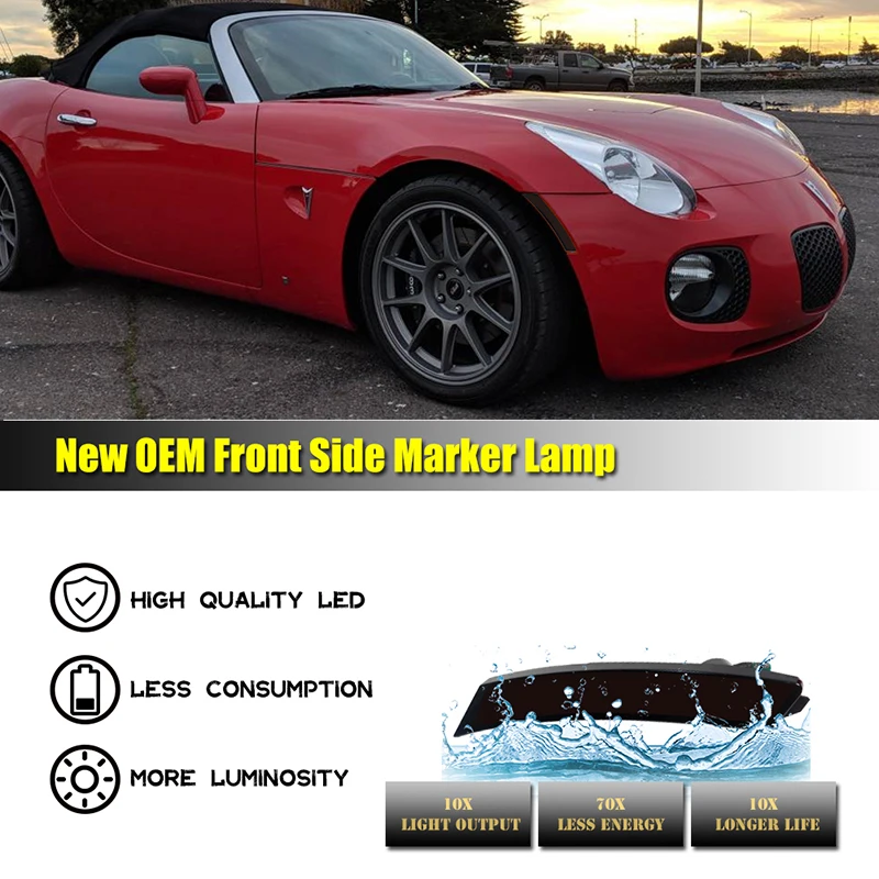 Smoked Lens Amber Full LED Front Side Marker Lights Wheel Arches Lights For 2006-2010 Pontiac Solstice & 2007-2010 Saturn Sky