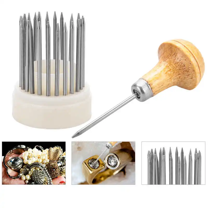 23pcs Beading Grain Tools Graver Beader with Wood Handle for Goldsmith Diamond Stone Beards Setting Tool Jeweler Jewelry Tools