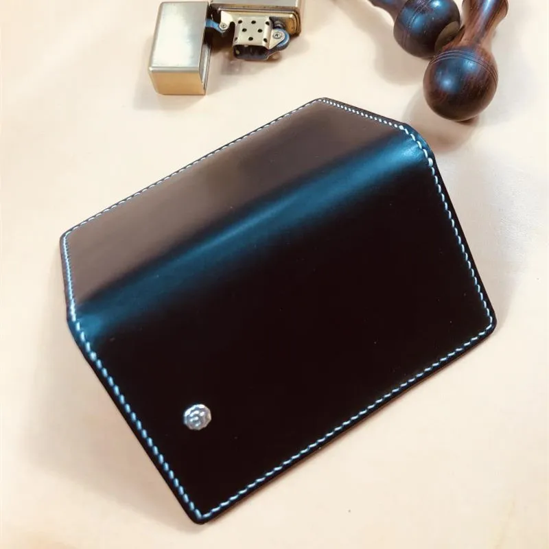 

Imported Hand-made Short Wallets Purses Women Men Clutch Vegetable Tanned Leather Thin Wallet Card Holder 925 Silver Buckle