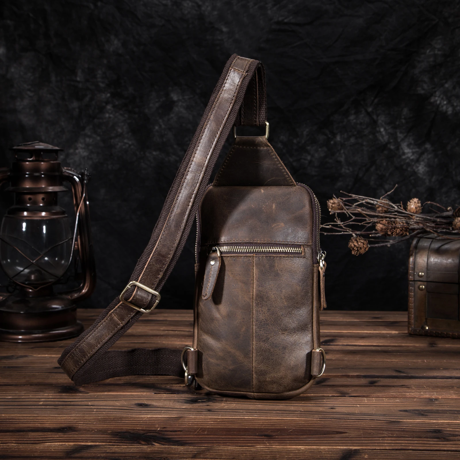 Top Quality Men Original Leather vintage Design Fanny Wasit Chest Pack Bag Sling Crossbody Bag Daypack XB571-db