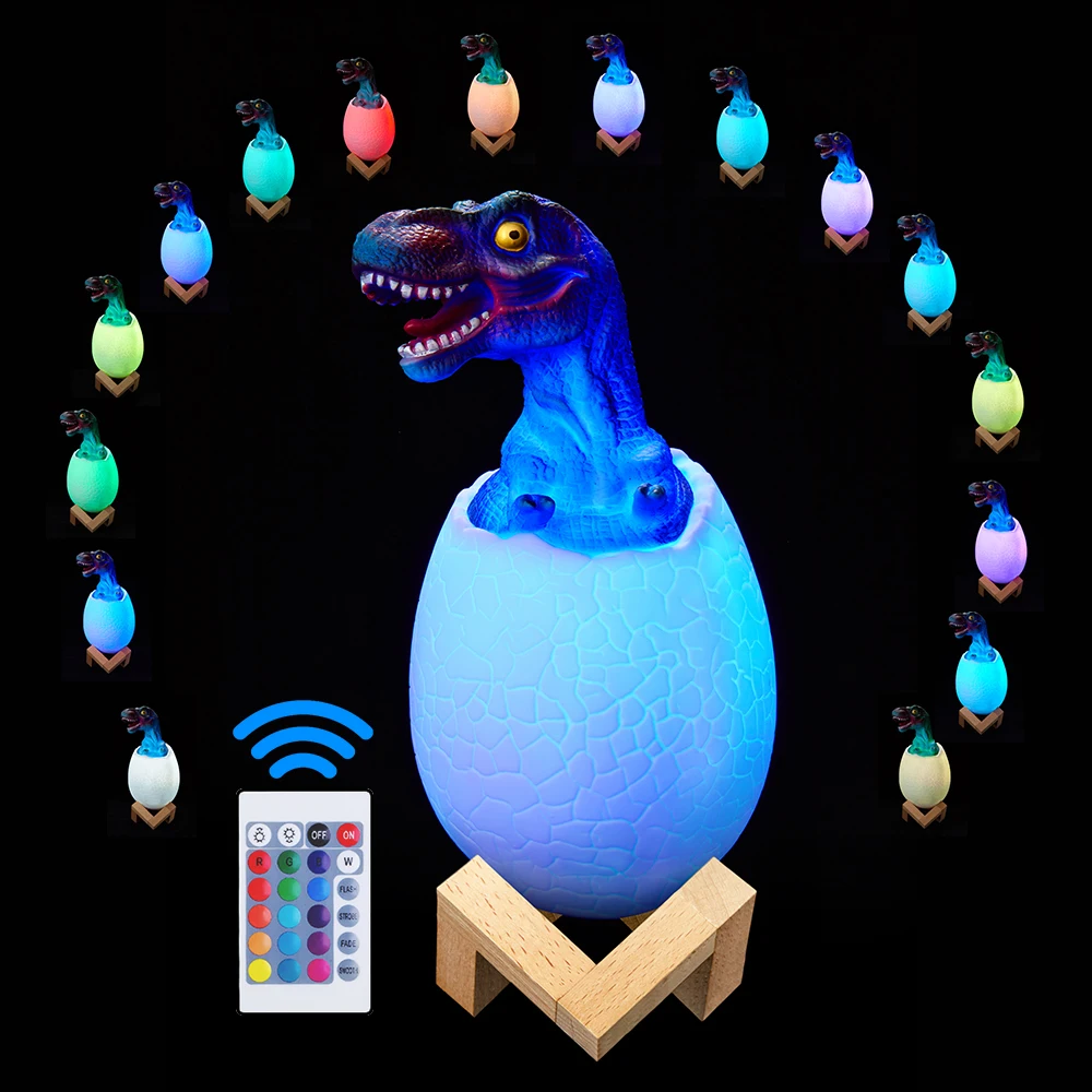 

Dinosaur Night Light 3D LED 16 Colors Dinosaur Egg Lamp for Children Kids Gift USB Remote Control Touch Pat Novelty Night Light