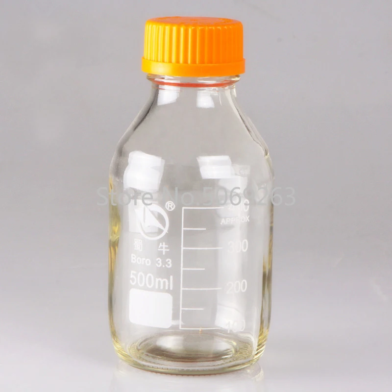 1pcs Capacity 100/250/500/1000/2000ml clear glass Reagent bottle With yellow screw cover,Medical Lab Chemistry Glassware