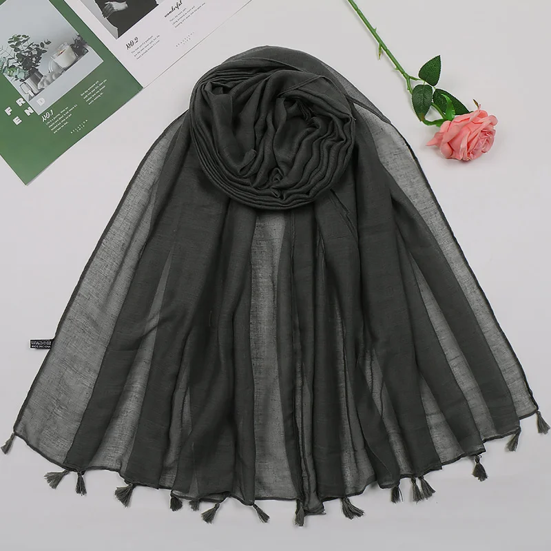 2023 Moda Plain Tassel Viscose Lenço Doce Cor Hijab Xales e Envoltórios Feminino Foulard Echarpe Designer Muçulmano Sjaal 180*90Cm