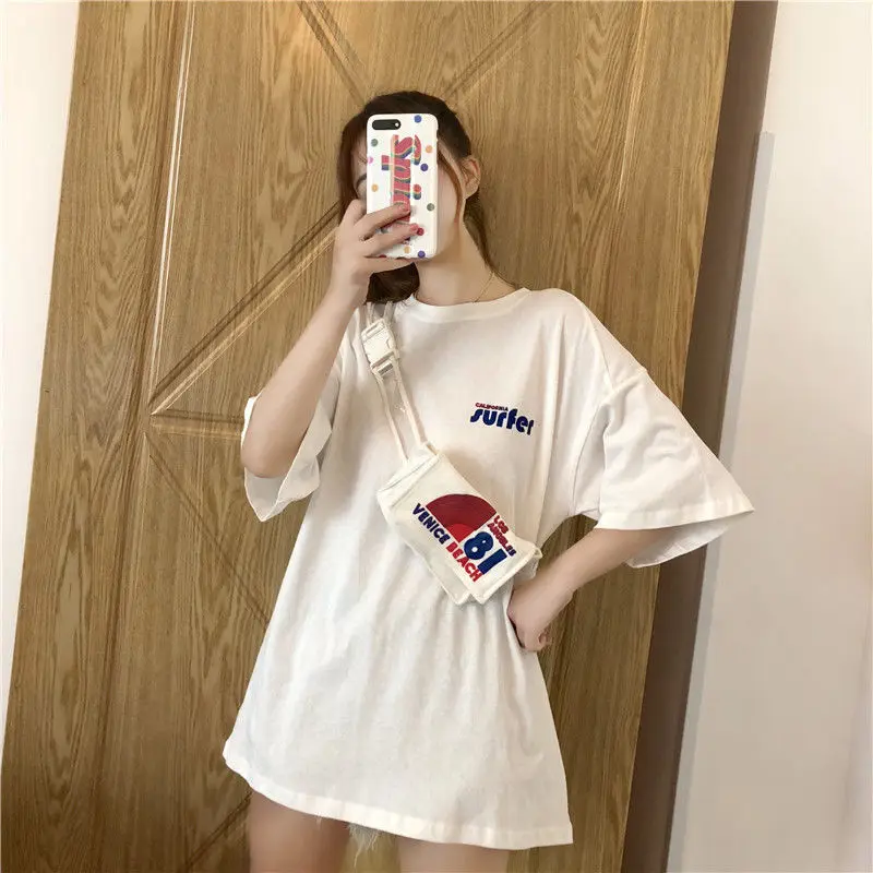 Bawełniane graficzne topy koreańskie damskie puls T-Shirt letni estetyczny elegancki luźna moda koszulka z krótkim rękawem