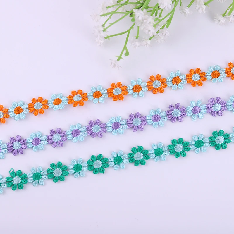 2yards Colorful Daisy Embroidery Trim Knitting Wedding Ribbon DIY Apparel Home Decoration Handmade Sewing Accessories