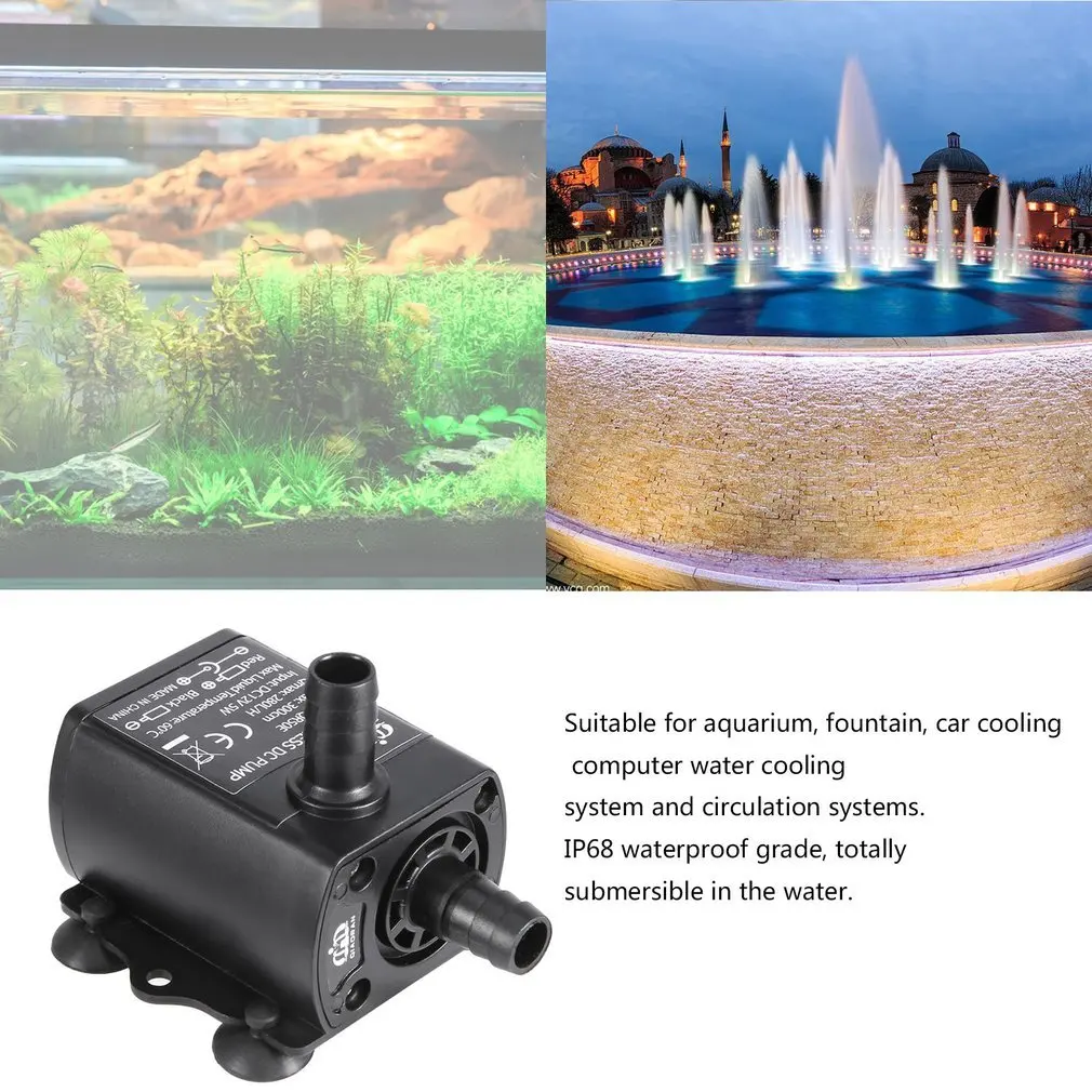 Decdeal Ultra-quiet Mini Brushless DC/USB Water Pump 5/12V 5-10W 250-400L/H Lift 300cm Submersible Fountain Aquarium Circulating